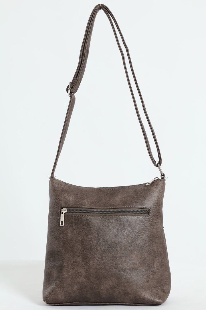 Zip Detail Crossbody Bag - Pewter