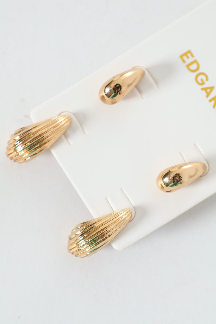 2 Pack Bubble Rigid Stud Earrings - Gold