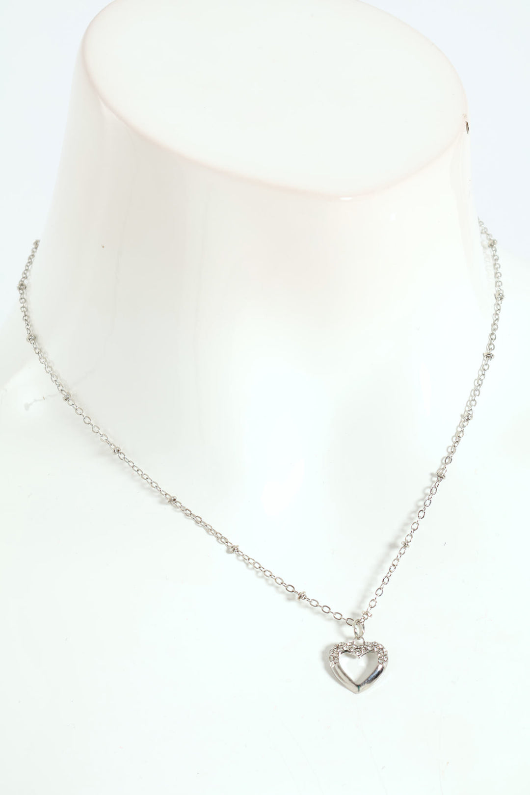 Diamante Cutout Heart Pendant Necklace - Silver