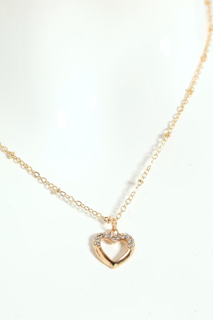 Diamante Cutout Heart Pendant Necklace - Gold