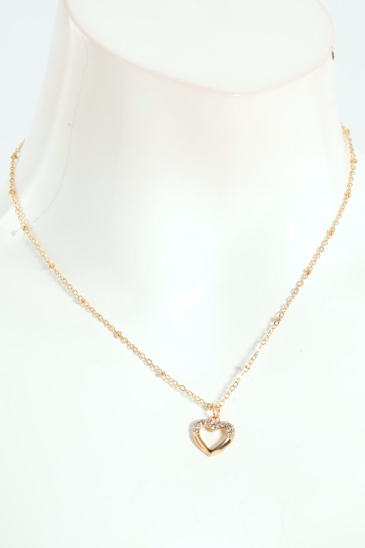 Diamante Cutout Heart Pendant Necklace - Gold