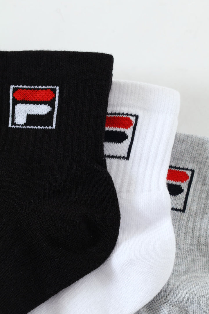3 Pack Ridge Crew Trainer Socks -  White/Black/Grey