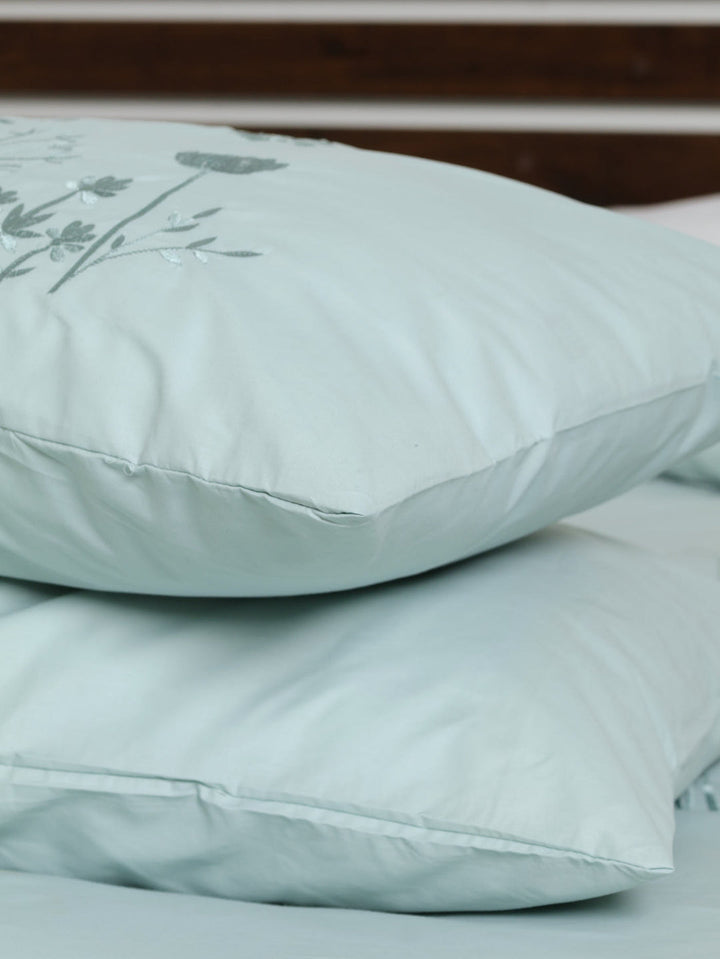 180TC Embroidered Duvet Set  - Duck Egg