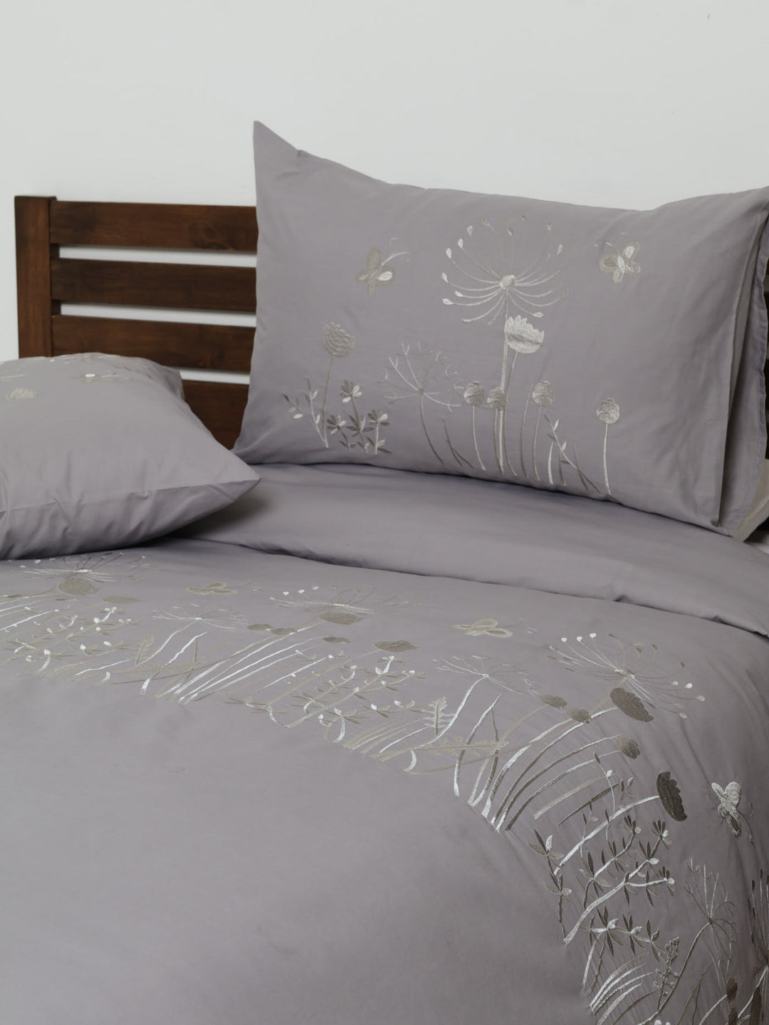 180TC Embroidered Duvet Set - Grey