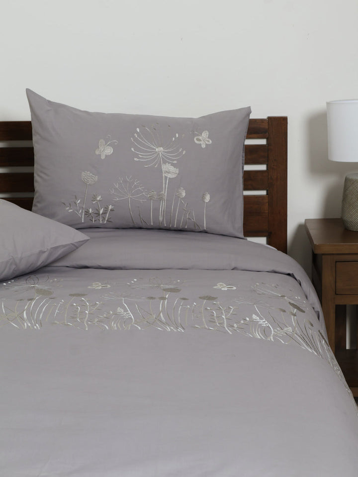 180TC Embroidered Duvet Set - Grey
