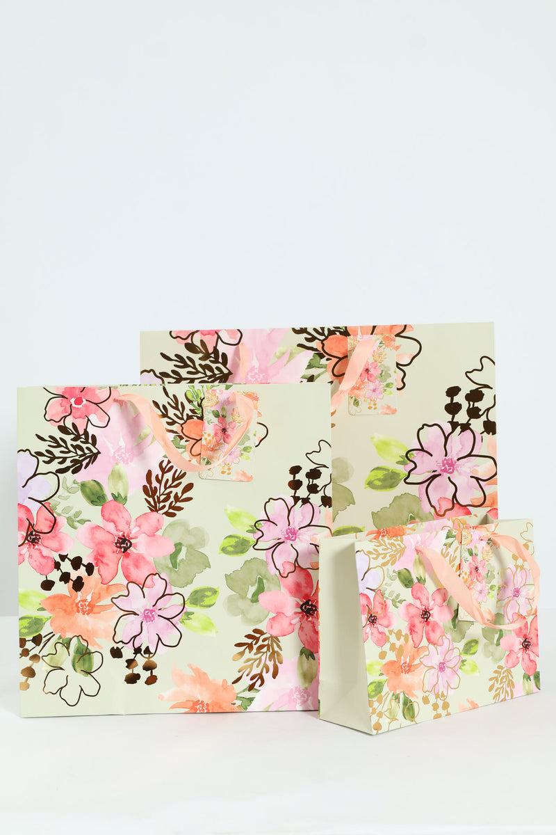 Large Floral Watercolour Gift Bag - Sage