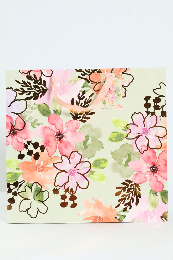Large Floral Watercolour Gift Bag - Sage