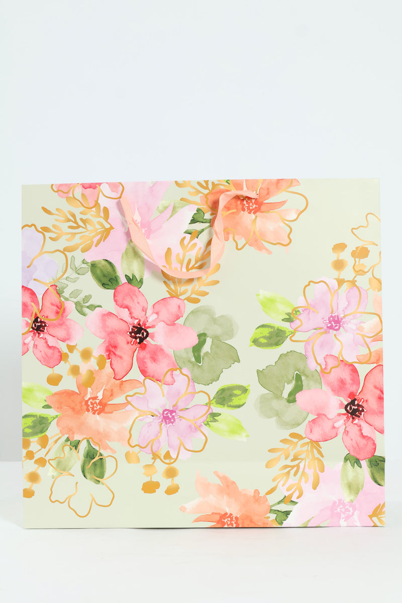 Large Floral Watercolour Gift Bag - Sage