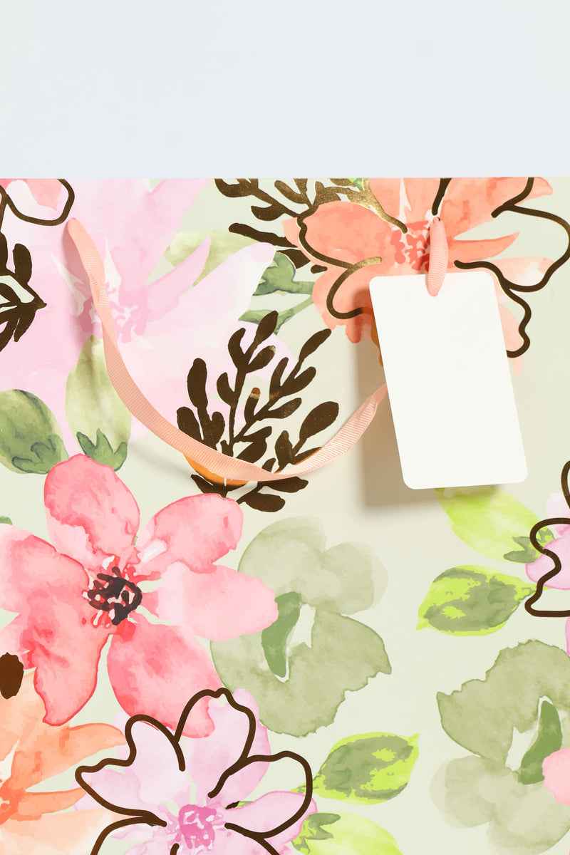 Large Floral Watercolour Gift Bag - Sage