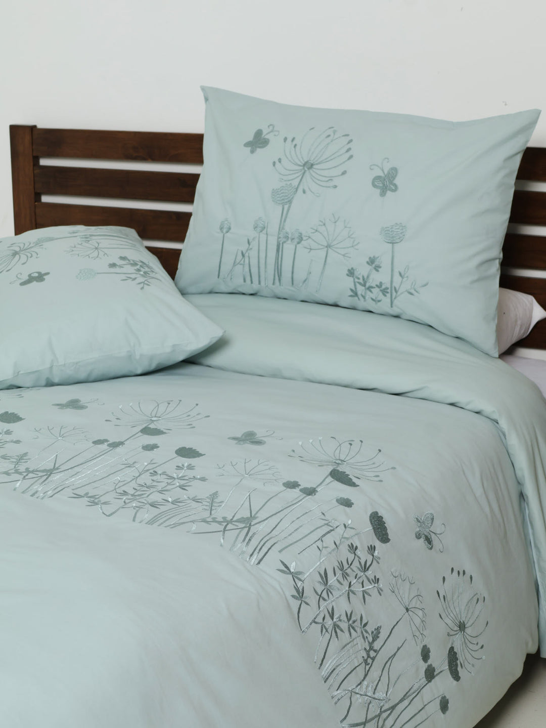 180TC Embroidered Duvet Set  - Duck Egg