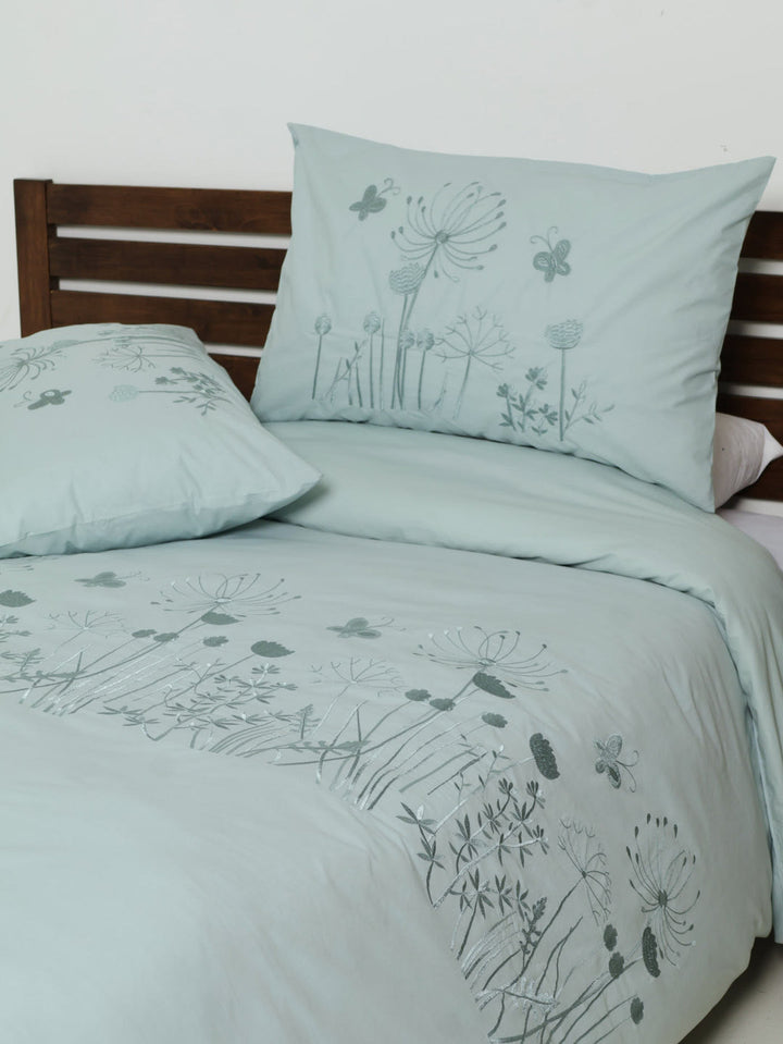 180TC Embroidered Duvet Set  - Duck Egg