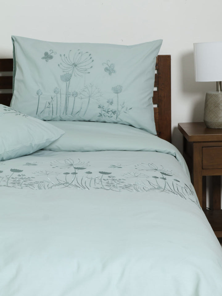180TC Embroidered Duvet Set  - Duck Egg