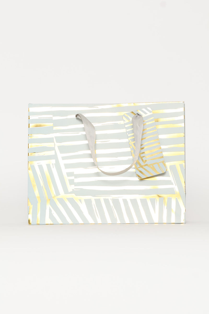 Gold Foil Stripey Gift Bag - Light Blue