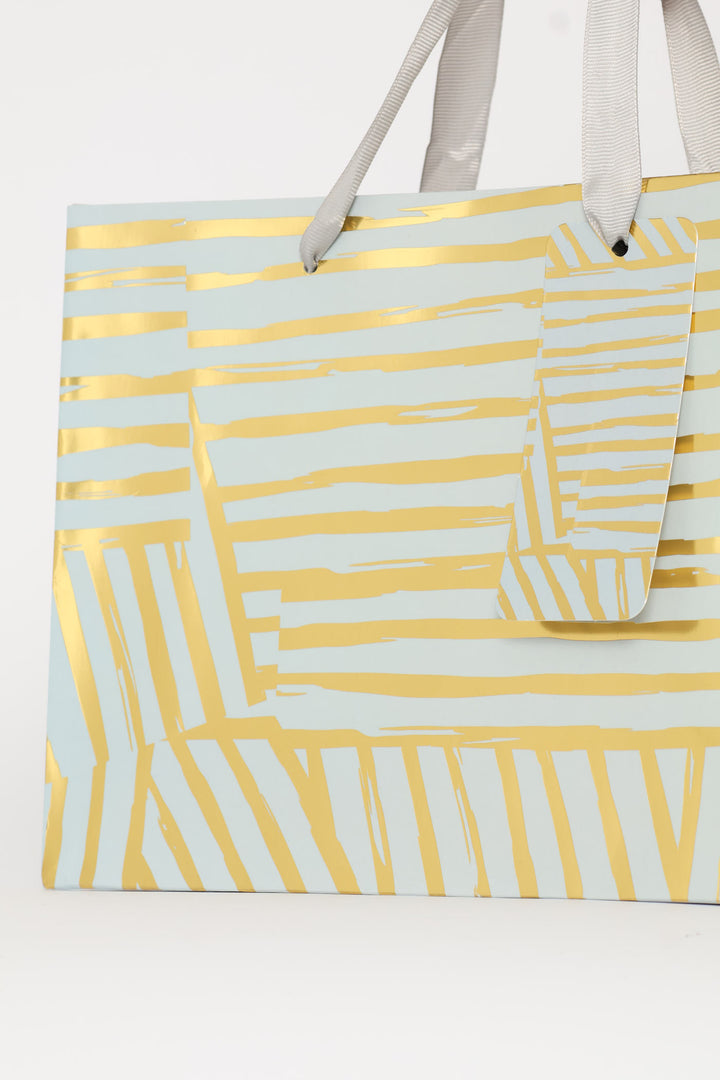 Gold Foil Stripey Gift Bag - Light Blue