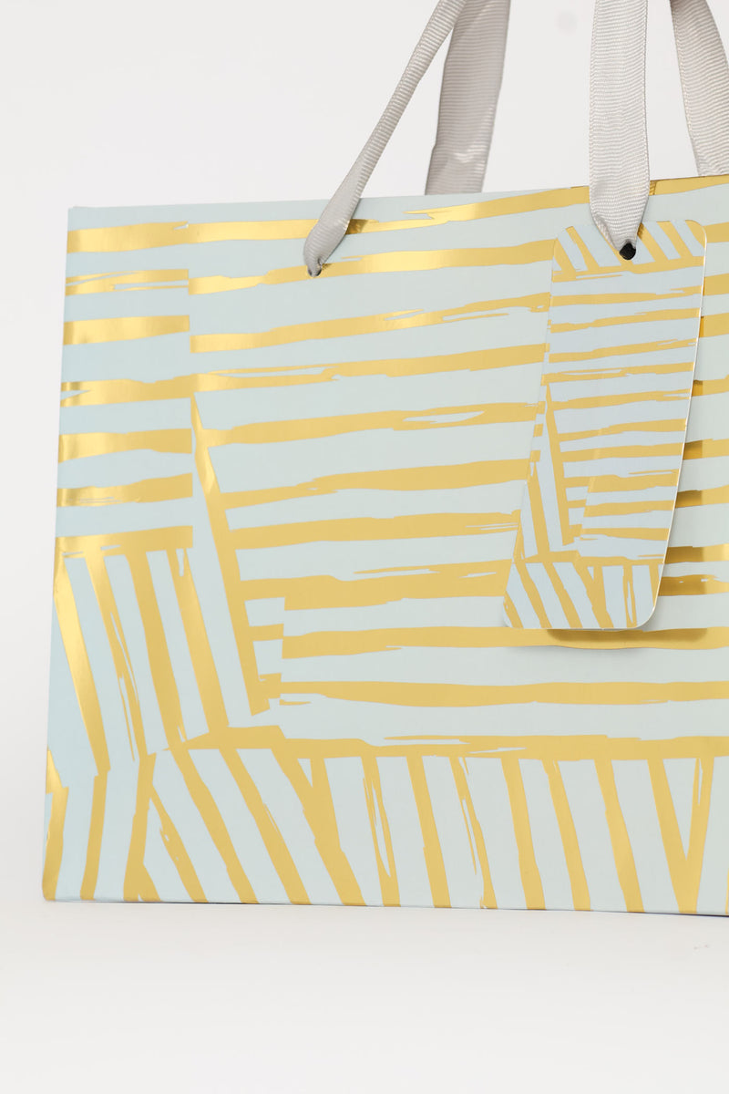 Gold Foil Stripey Gift Bag - Light Blue