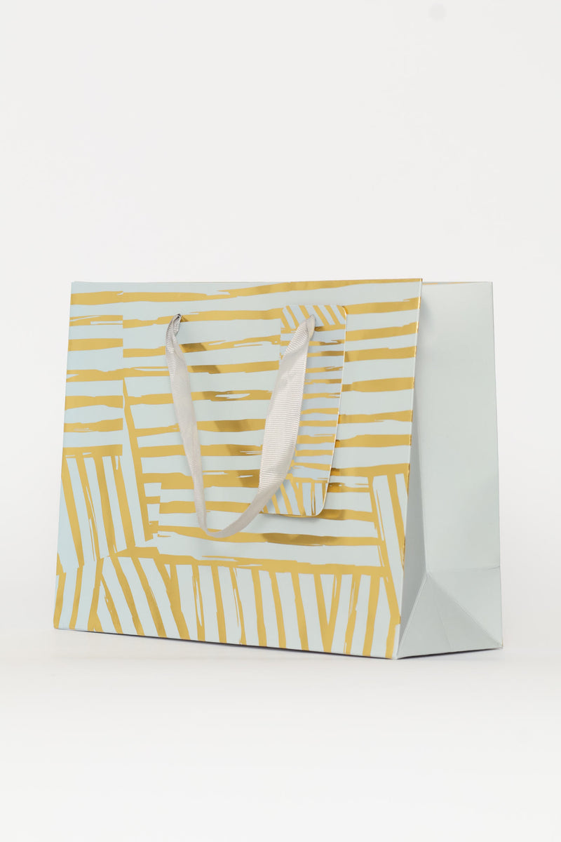 Gold Foil Stripey Gift Bag - Light Blue