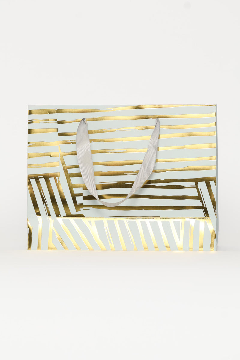 Gold Foil Stripey Gift Bag - Light Blue
