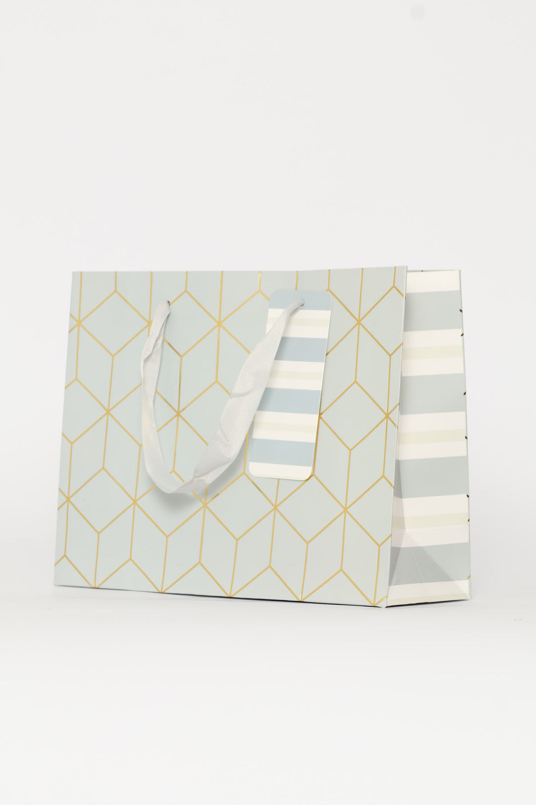 Gold Foil Cube Print Gift Bag - Light Blue