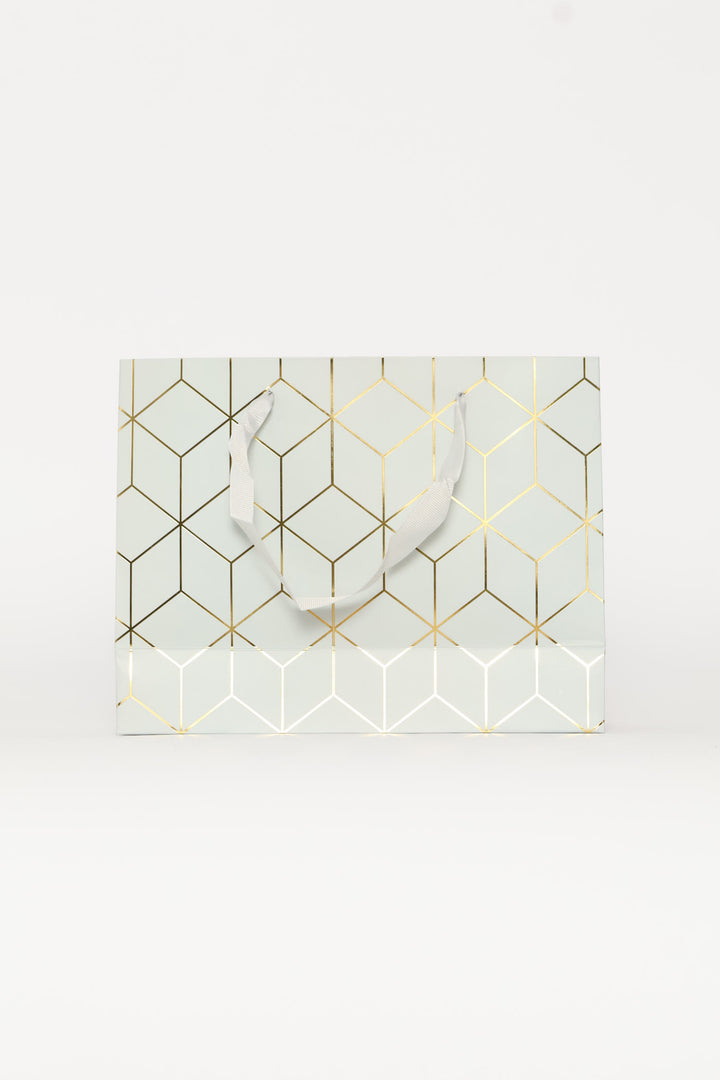 Gold Foil Cube Print Gift Bag - Light Blue