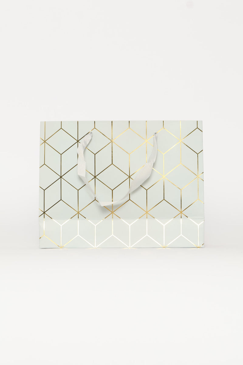 Gold Foil Cube Print Gift Bag - Light Blue