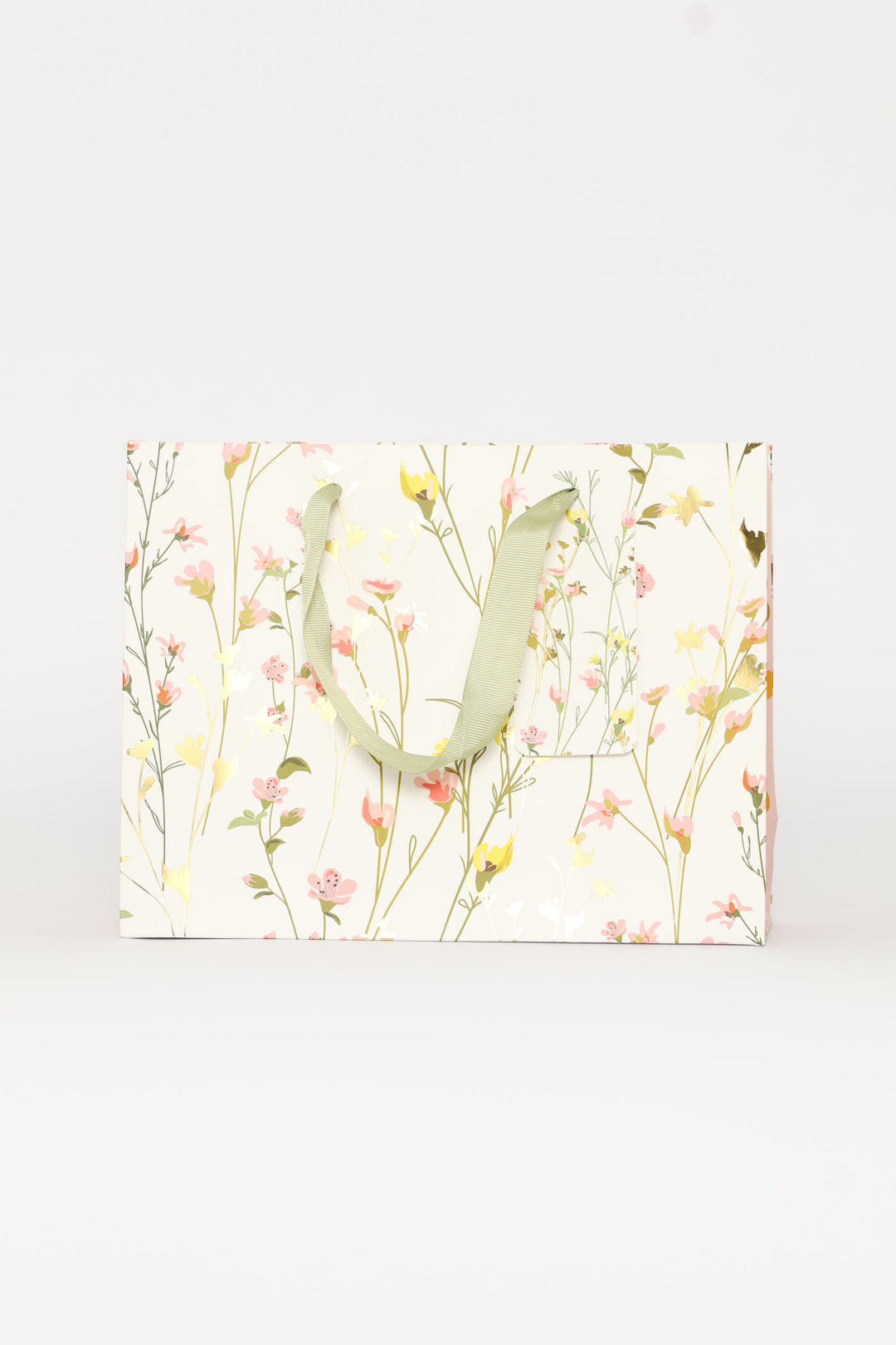 Spring Floral Polka Gold Foil Gift Bag - White