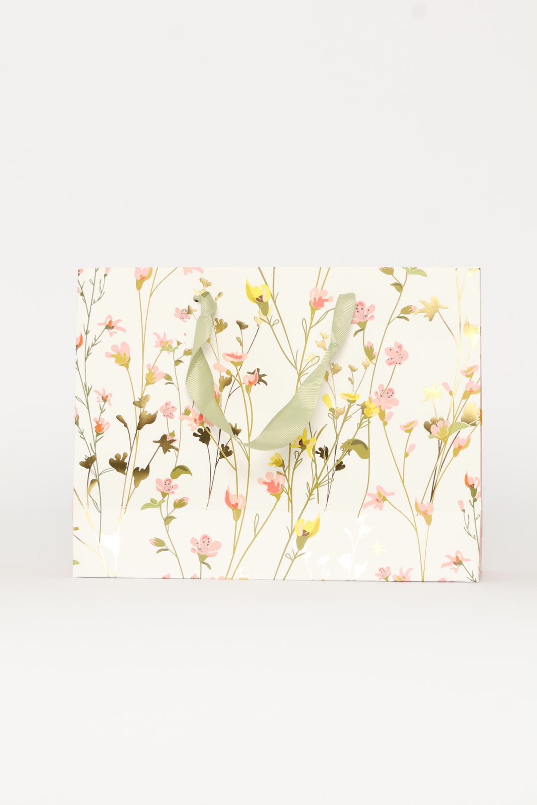 Spring Floral Polka Gold Foil Gift Bag - White