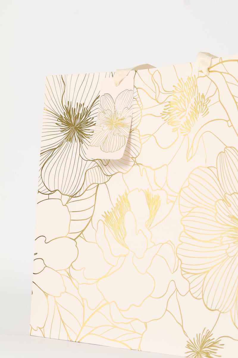 Gold Foil Floral Gift Bag - Blush