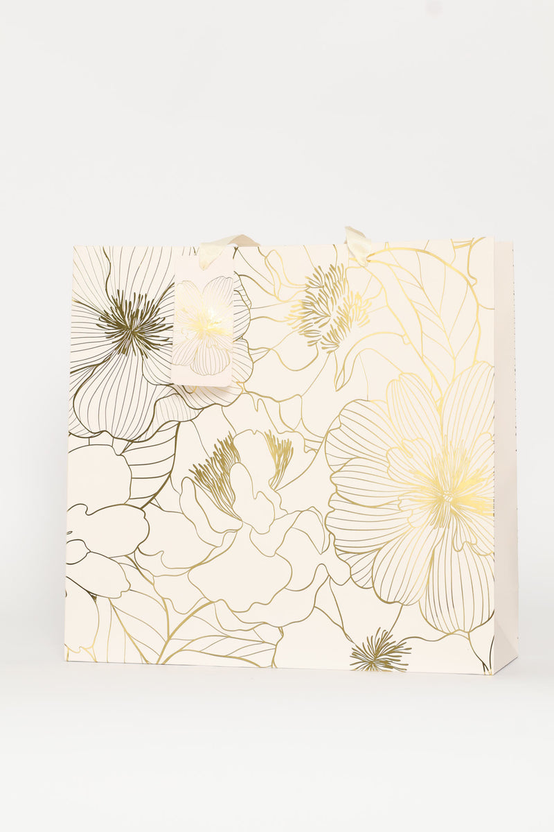 Gold Foil Floral Gift Bag - Blush