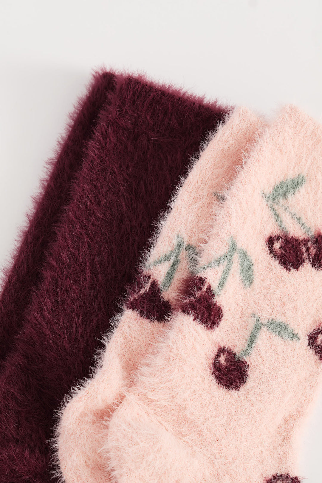 2 Pack Chenille Cherries Cosy Socks - Burgundy