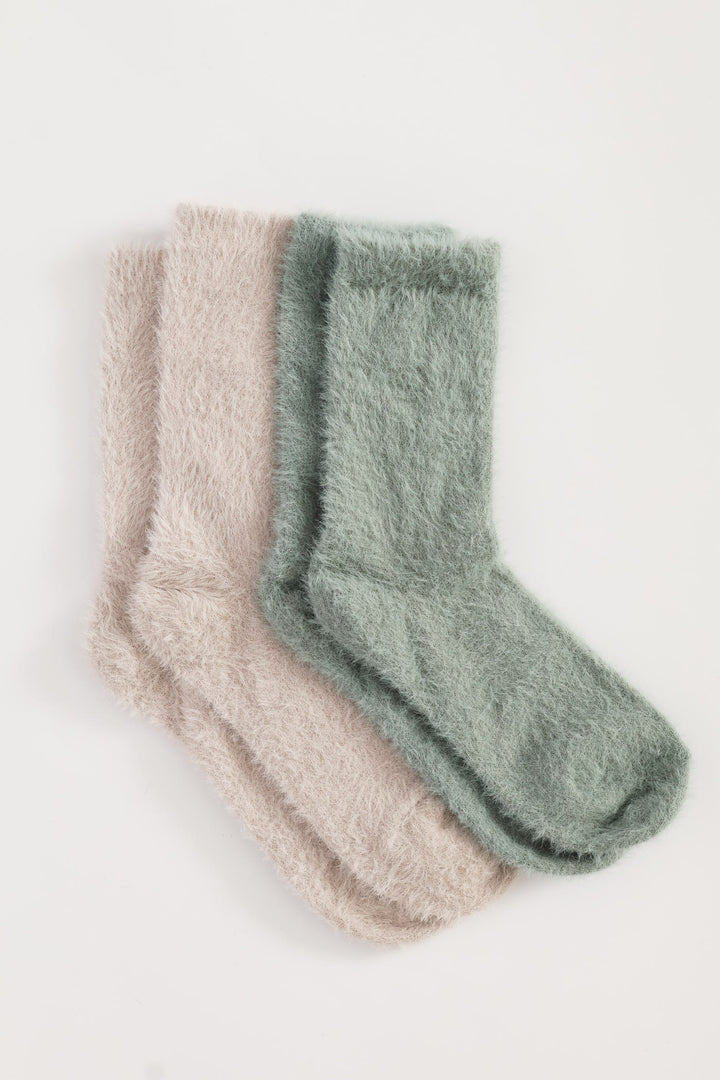 2 Pack Chenille Cosy Socks - Duck Egg