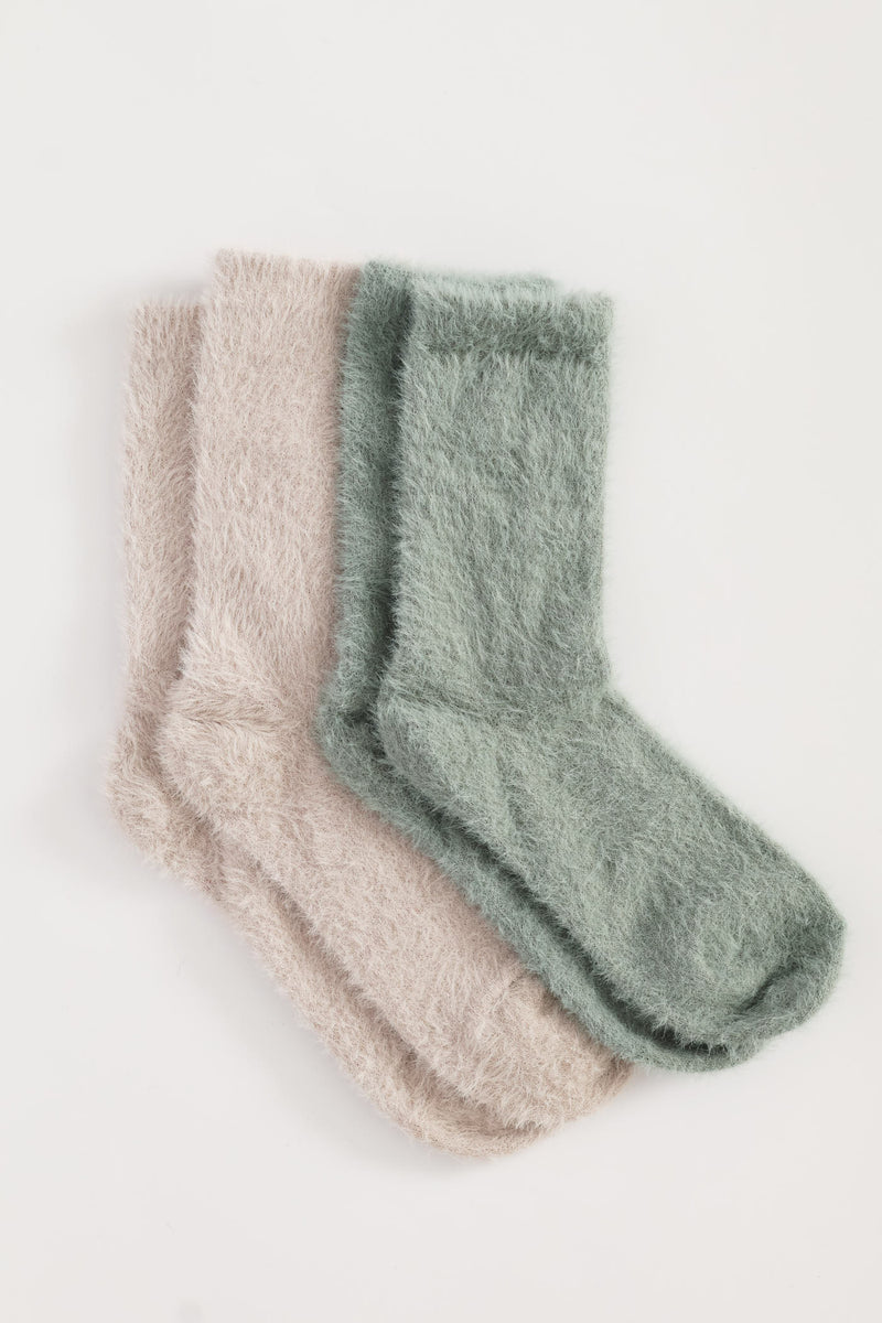 2 Pack Chenille Cosy Socks - Duck Egg