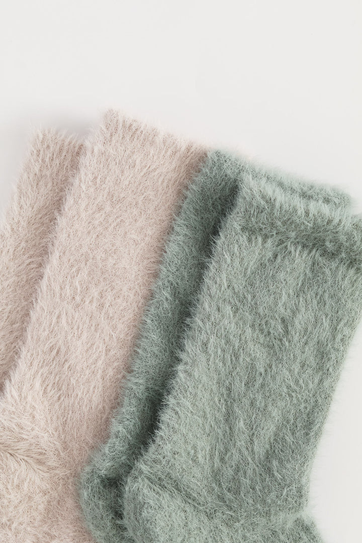 2 Pack Chenille Cosy Socks - Duck Egg
