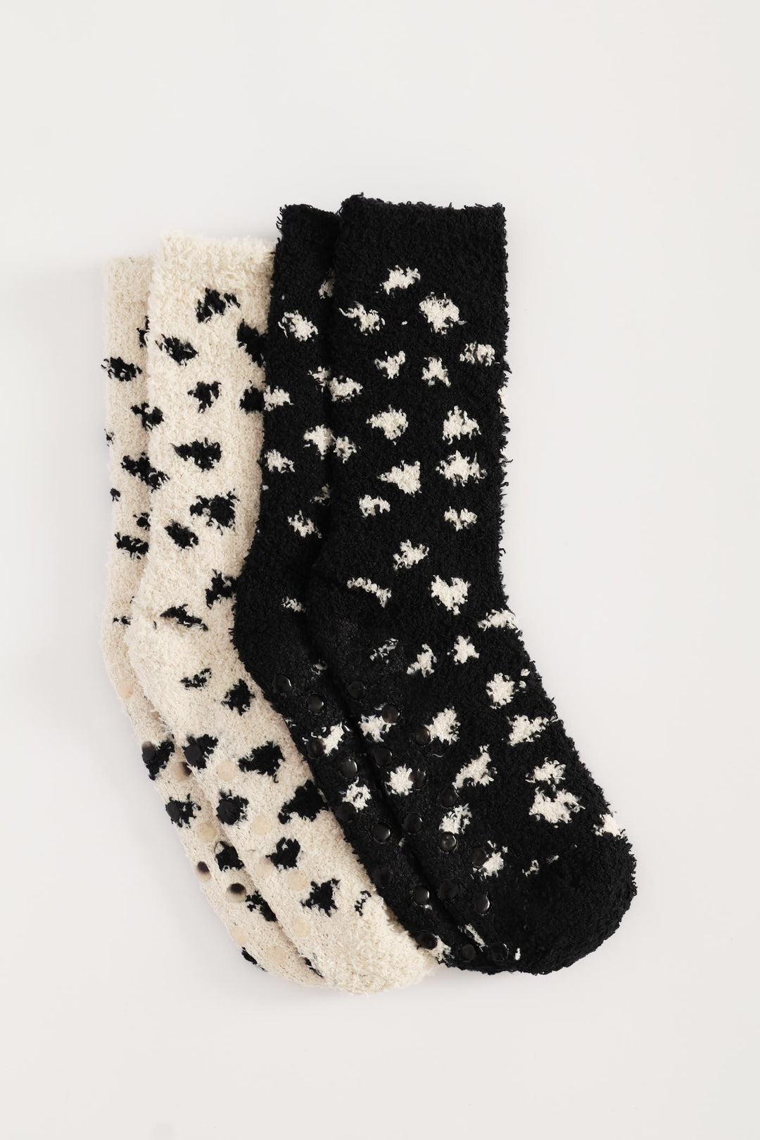 2 Pack Abstract Spot Cosy Socks - Black/Beige