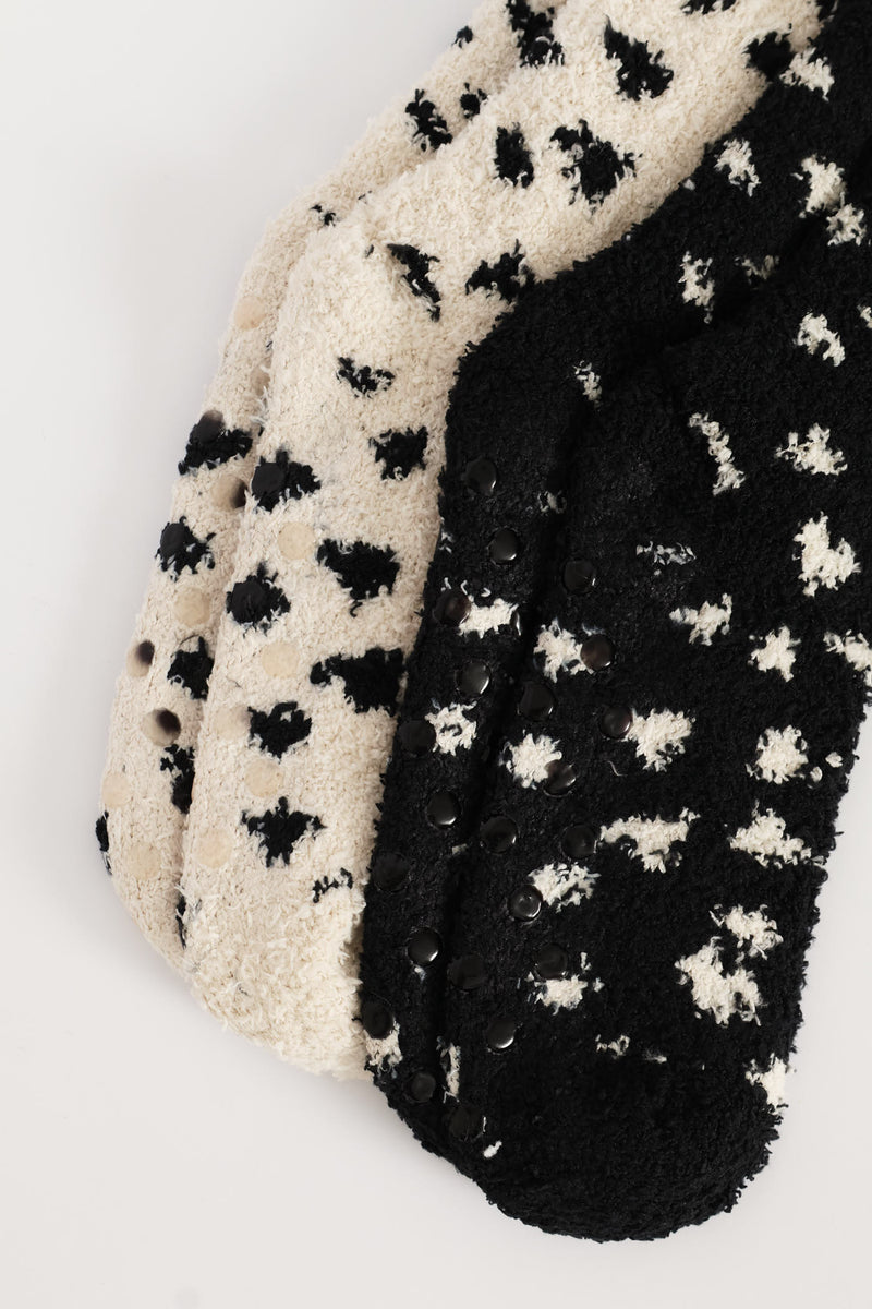 2 Pack Abstract Spot Cosy Socks - Black/Beige