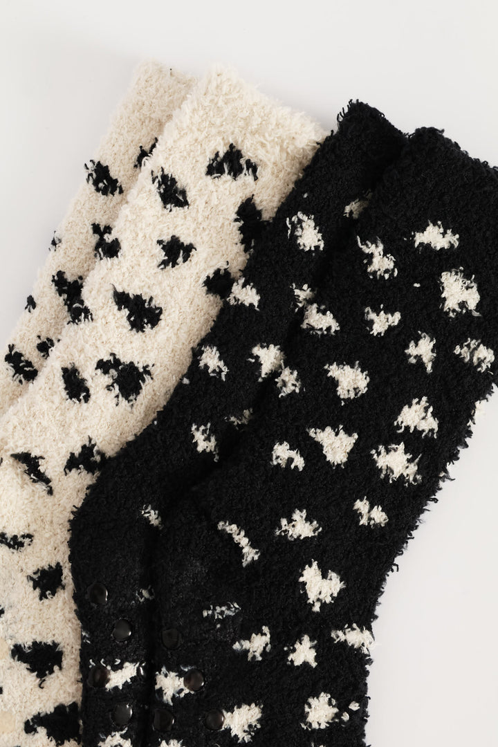 2 Pack Abstract Spot Cosy Socks - Black/Beige