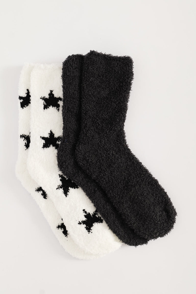 2 Pack Speckle Stars Cosy Socks - White/Black
