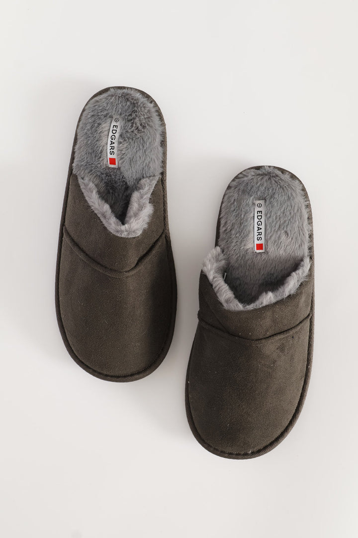 Open Back Slipper With Fur Footbed - Grey