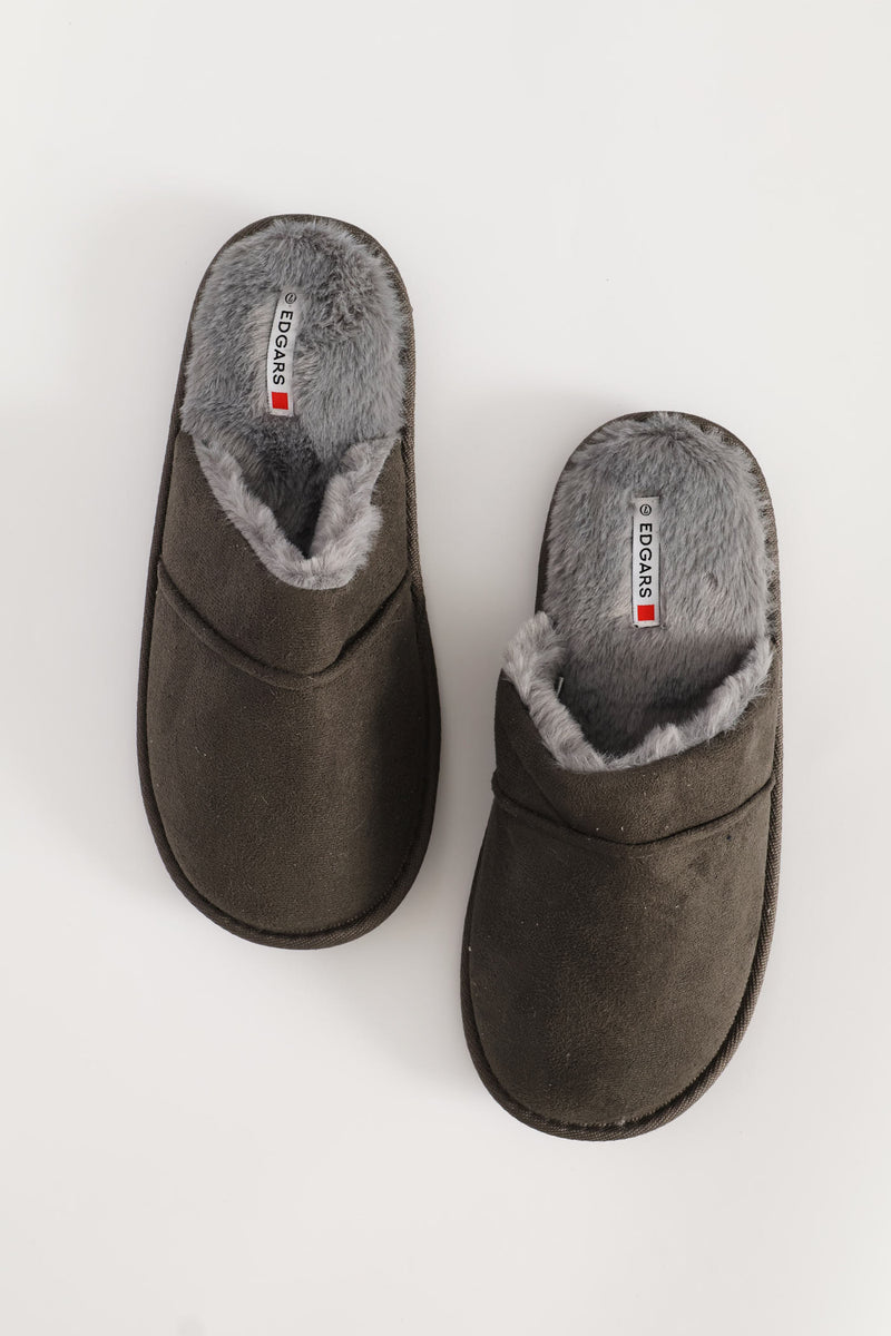 Open Back Slipper With Fur Footbed - Grey