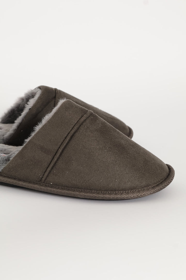 Open Back Slipper With Fur Footbed - Grey