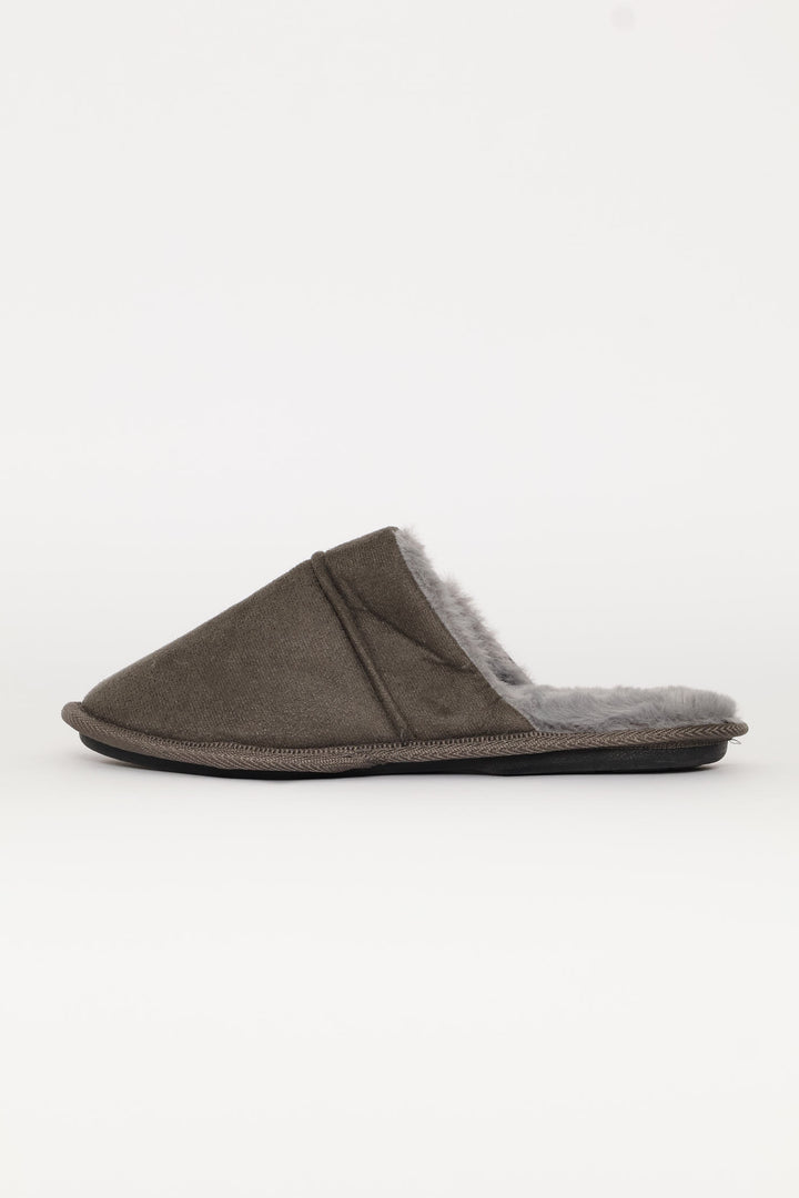 Open Back Slipper With Fur Footbed - Grey