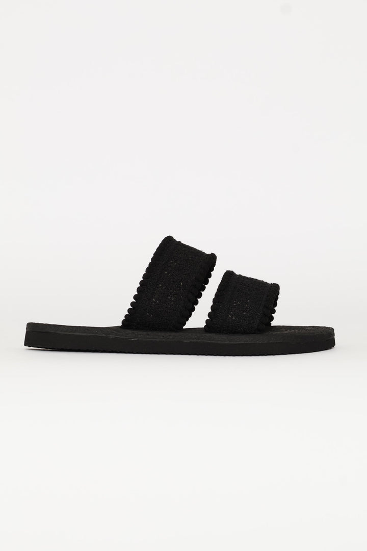 Double Cotton Band Sandal - Black