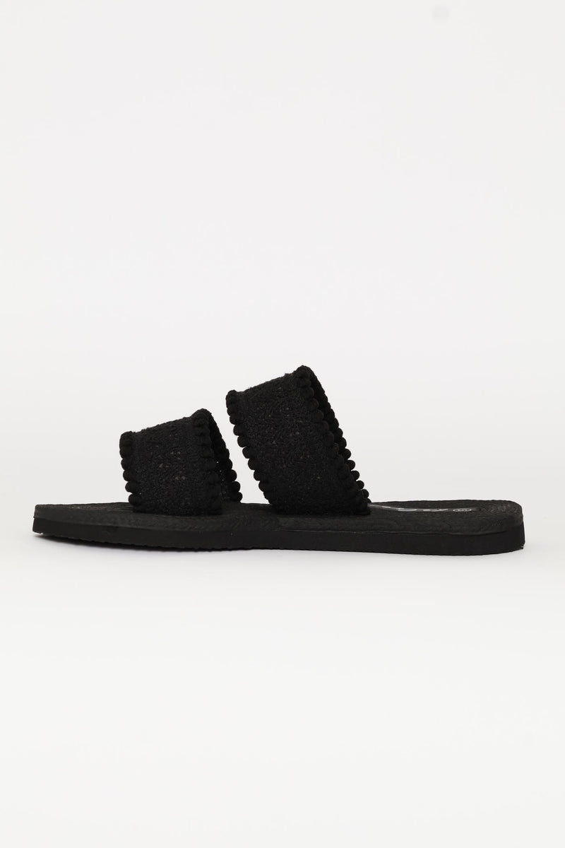Double Cotton Band Sandal - Black