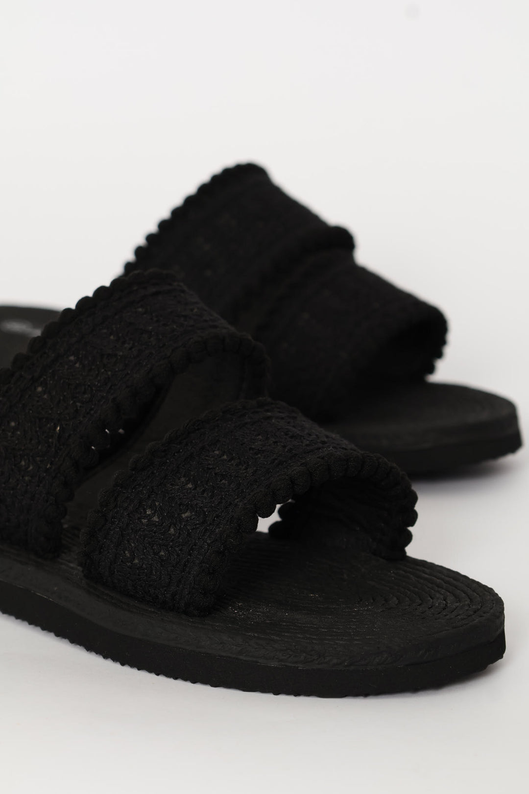 Double Cotton Band Sandal - Black