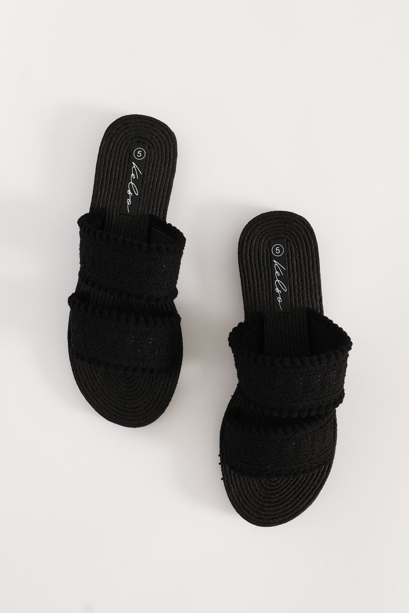 Double Cotton Band Sandal - Black