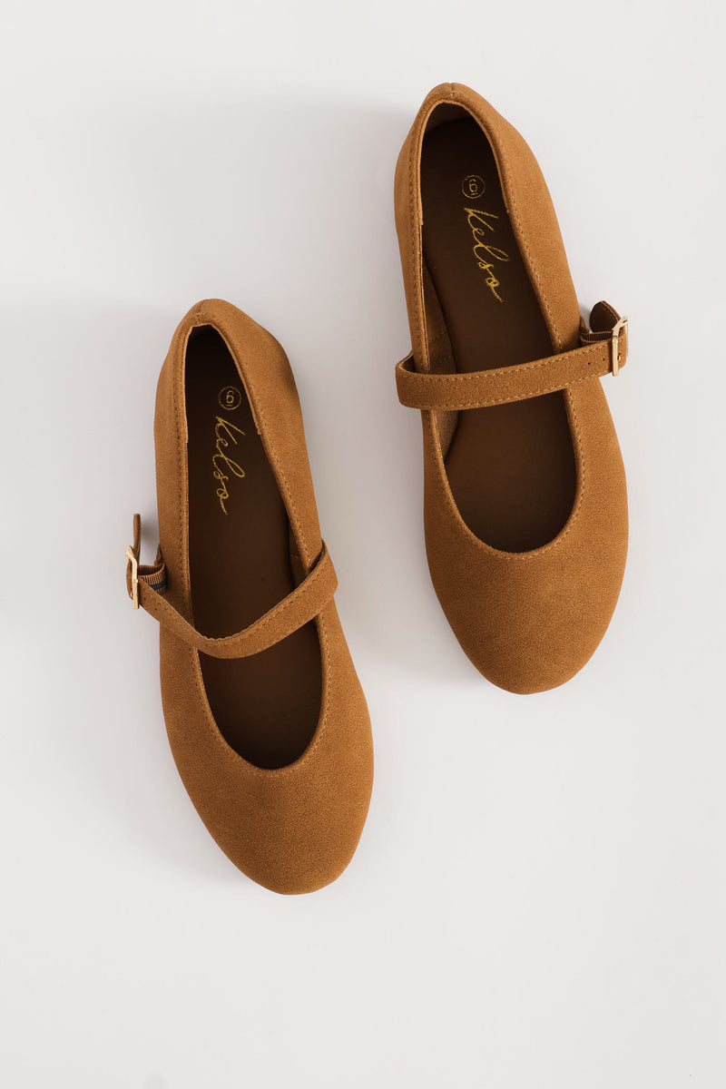 Suede Mary Jane Pump - Tan
