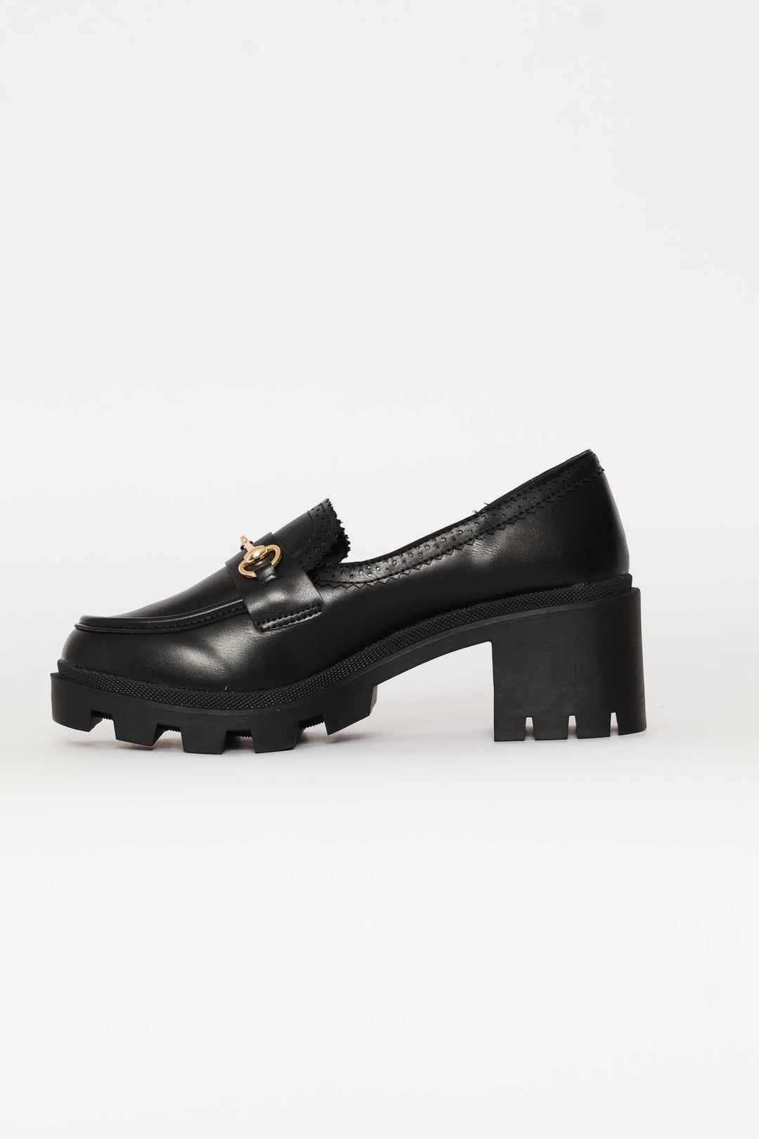 Metal Trim Chunky Heel Loafer - Black