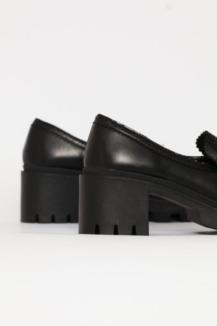 Metal Trim Chunky Heel Loafer - Black