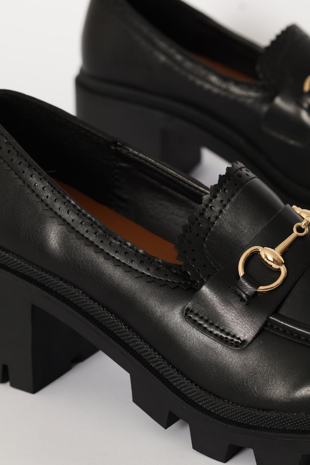 Metal Trim Chunky Heel Loafer - Black