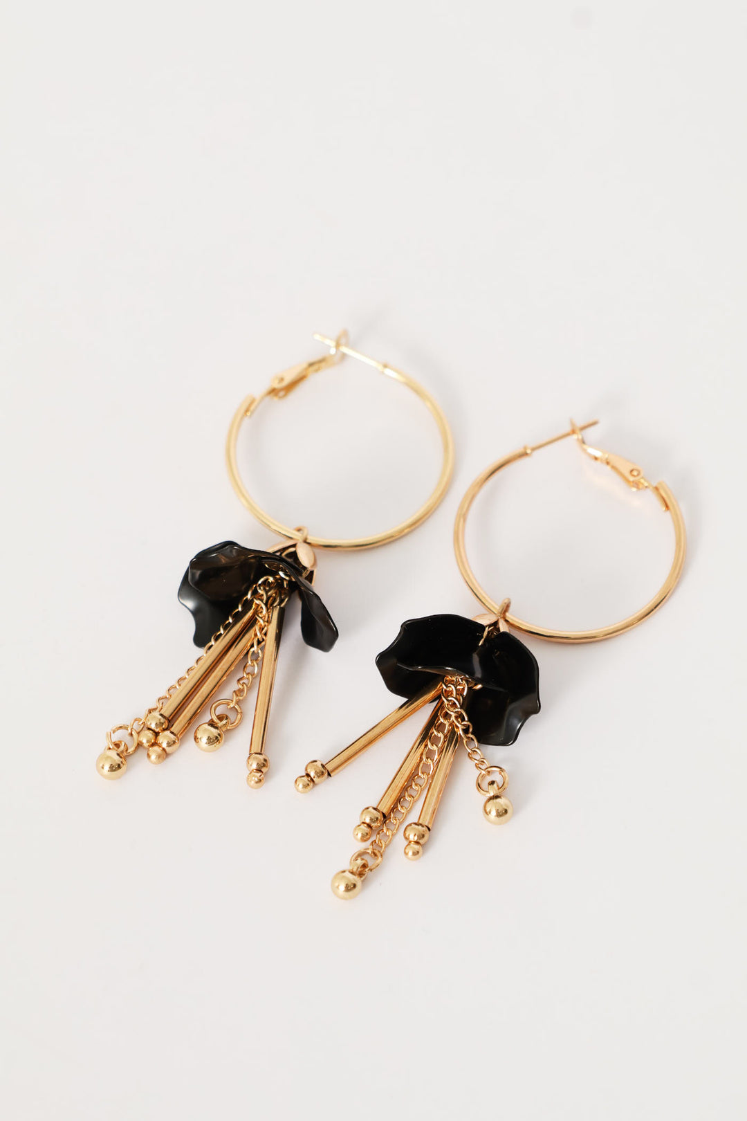Floral Dangly Hoop Earrings - Gold