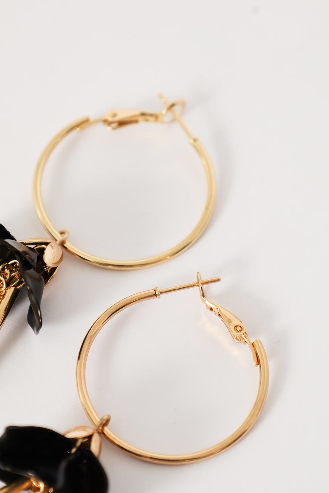 Floral Dangly Hoop Earrings - Gold